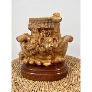 HUGE Intricately Hand Carved Olive Wood Noah's Ark on Wooden Base from Holy Land